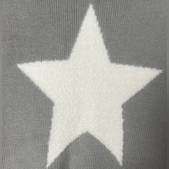 Astrologie Gray White Fuzzy Star Ribbed Boat Neck Long Sleeve Boho Sweater XXL - Picture 2 of 9